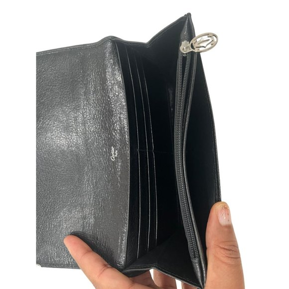CARTIER: Black Leather Double C Logo Long Wallet #1300 - Picture 7 of 9
